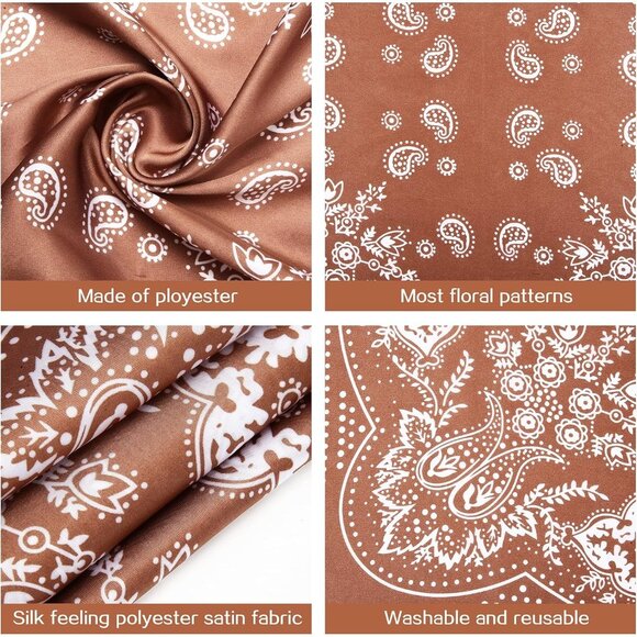 Women's Brown,khaki,light Green 3 Pcs 27.5 Inches Satin Head Scarf Silk Bandana - Picture 2 of 7